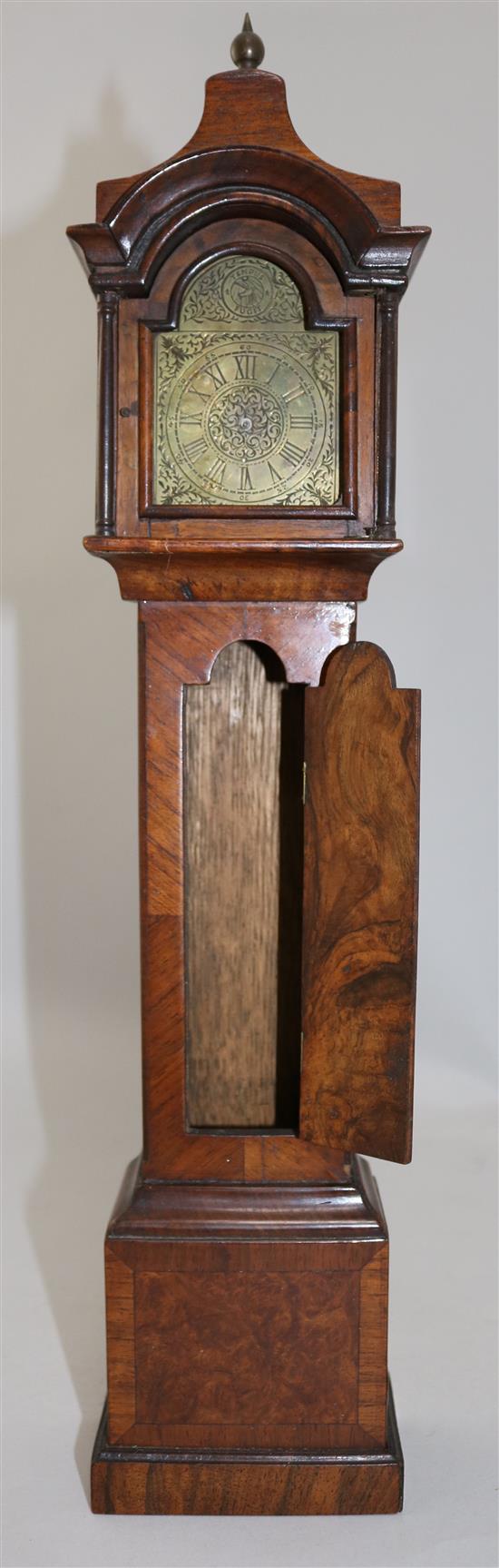 A 20th century miniature walnut longcase clock, 18in.